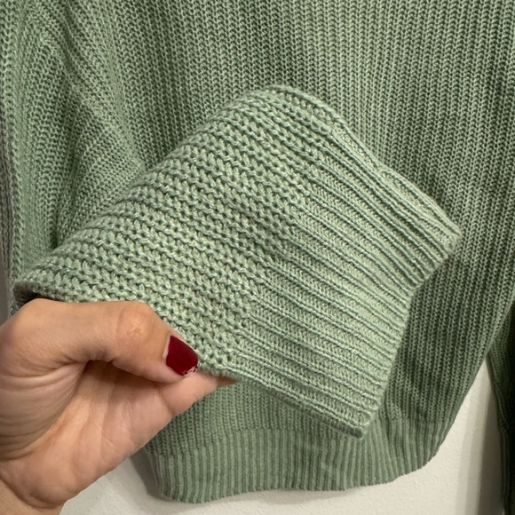 Green V-Neck Button-Up Women's Sweater - Picture 4 of 4